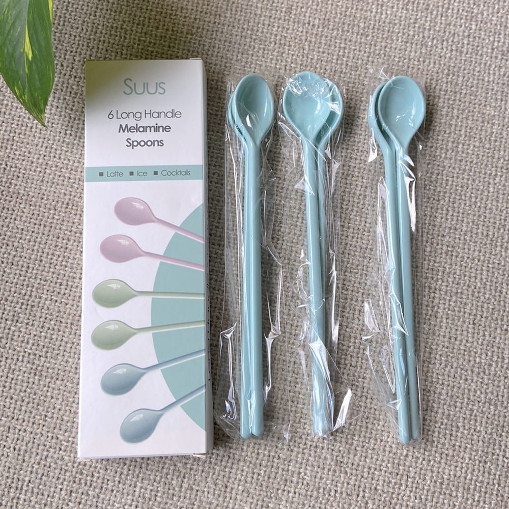 NIB Long Handle Melamine Drink Spoons - Set of 6 (Blue)